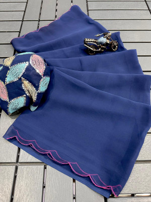 RUPAL CREATION Embellished Gadwal Georgette Saree(Blue)