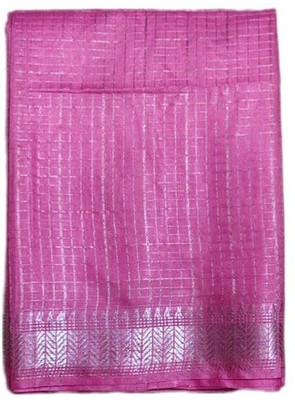 Aamir Fashion Textile Woven, Temple Border, Checkered Bhagalpuri Handloom Tussar Silk, Silk Blend Saree(Pink)