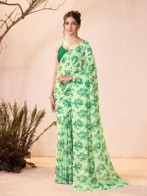 GARDEN VARELI Floral Print Bollywood Georgette Saree(Green)