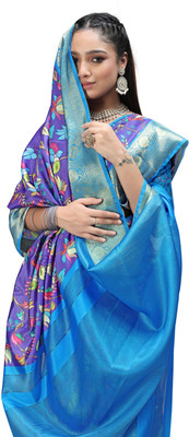 PremVastra Digital Print Kalamkari Crepe Saree(Blue)