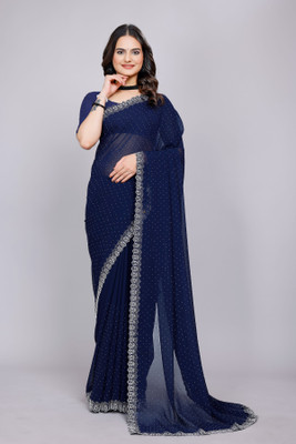 Tejal Creation Self Design Bollywood Georgette Saree(Blue)