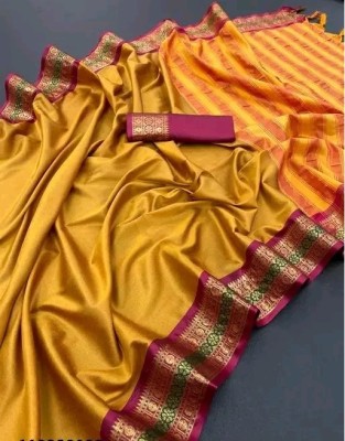 Jbk enterprise Self Design Banarasi Pure Silk Saree(Mustard)