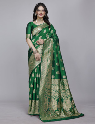 SOMVATI Self Design, Woven, Embellished Kanjivaram Art Silk, Jacquard Saree(Green)