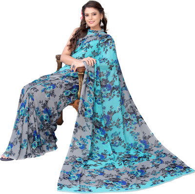 YASHIKA Floral Print Bollywood Georgette Saree(Light Blue)