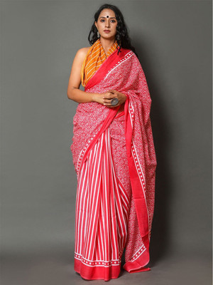 ANOUK Printed Chanderi Silk Blend Saree(Red)