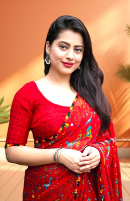 HouseOfCommon Self Design Bollywood Georgette Saree(Red)