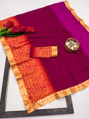 Kanooda Prints Printed Bandhani Georgette Saree(Orange)