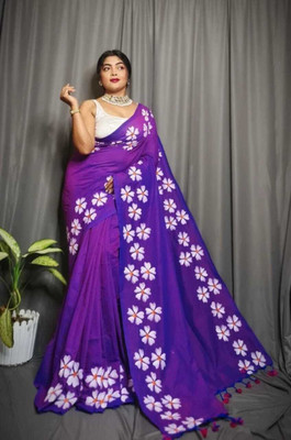 RenukaSaree Printed Handloom Pure Cotton Saree(Purple)