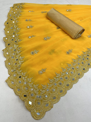 vaidehicreation Embellished Bollywood Net, Art Silk Saree(Yellow)