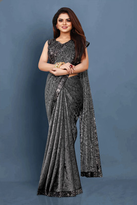 Karyavar Self Design Bollywood Lycra Blend Saree(Grey)