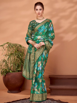 Sareemall Printed Banarasi Viscose Rayon Saree(Green)