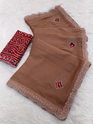 Vastramsarees Embroidered Bollywood Jimmy choo Saree(Brown)