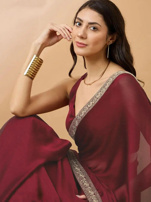 Noise Embellished, Solid/Plain Bollywood Art Silk Saree(Maroon)