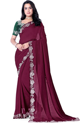 radhe creation Self Design Bollywood Silk Blend Saree(Maroon)