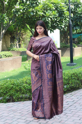 C&H Printed Banarasi Silk Blend Saree(Dark Blue)