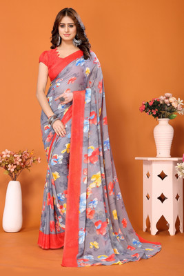 ANIRAV Printed Daily Wear Georgette Saree(Red)