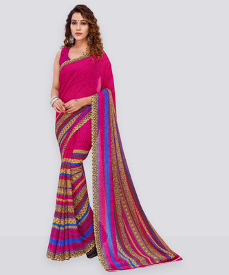 Anand Sarees Paisley, Striped, Floral Print Daily Wear Georgette Saree(Pink)