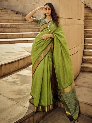 Divastri Woven Patola Silk Blend Saree(Light Green)