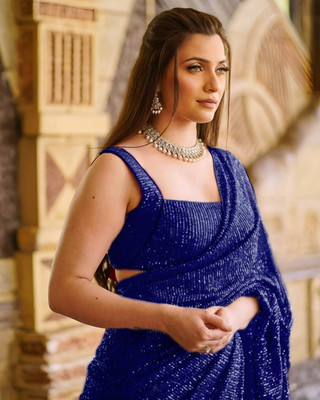 Hemlata Embroidered Bollywood Georgette Saree(Blue)