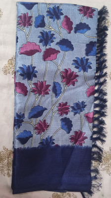 NO BRND Floral Print, Digital Print Daily Wear Art Silk Saree(Multicolor, Grey)