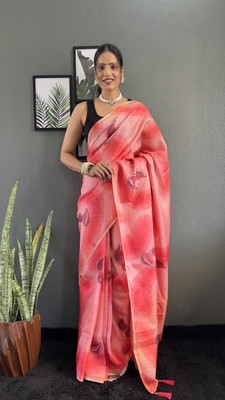 KALEJO Printed Bollywood Cotton Blend Saree(Red, Black)