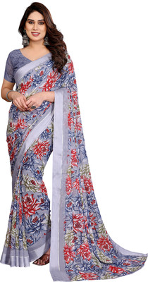 Moda Rapido Embellished, Floral Print Bollywood Georgette, Satin Saree(Grey)