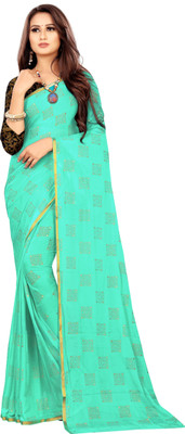 RHEY Printed Bollywood Chiffon Saree(Light Blue)