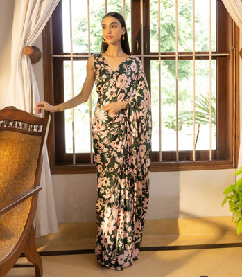 Tasrika Floral Print Bollywood Nylon Saree(Green)