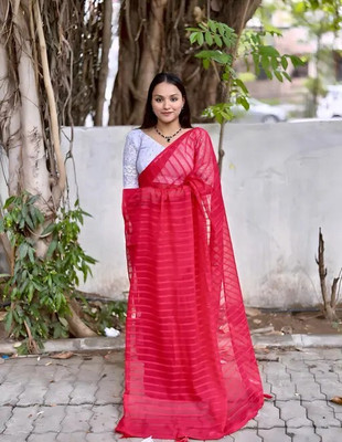 Vraggi Striped Bollywood Georgette Saree(Maroon)