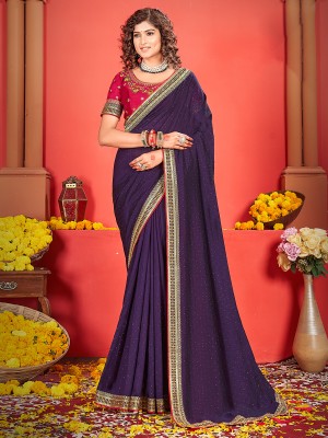 ANOUK Embroidered Bollywood Silk Blend Saree(Purple)