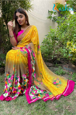 Kashvi Floral Print Bollywood Georgette Saree(Multicolor)