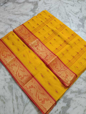 HARE KRISHNA ENTERPRISE Solid/Plain Handloom Pure Cotton Saree(Yellow)