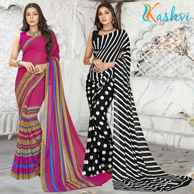 kashvi sarees Printed Daily Wear Georgette Saree(Pack of 2, Pink, Multicolor)