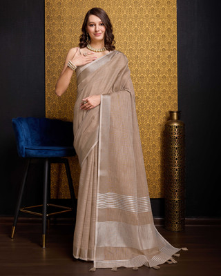 Divastri Solid/Plain Bollywood Linen Saree(Beige)