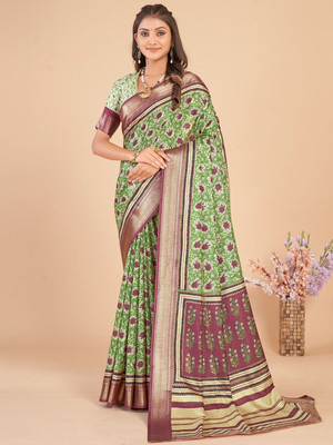 Anouk Rustic Woven Chinnalapattu Silk Blend Saree(Green)