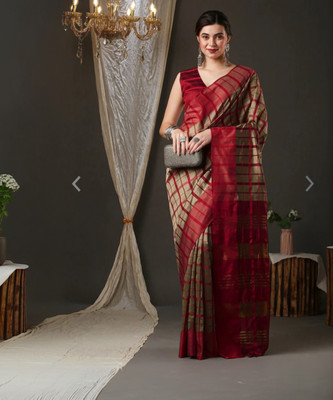 HITESH ENTERPRISE Solid/Plain Banarasi Cotton Blend Saree(Cream)