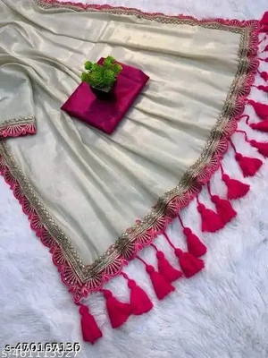 Online Bazaaar Solid/Plain Bollywood Georgette Saree(Cream)