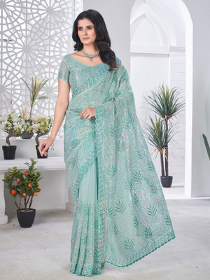 Tasrika Embellished Bollywood Net Saree(Light Blue)
