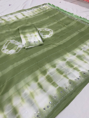 Vichitra Embellished, Embroidered Bollywood Chiffon, Silk Blend Saree(Light Green)