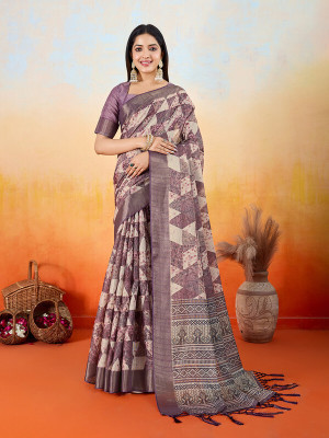 Divastri Digital Print, Printed, Woven Banarasi Tissue Saree(Purple)