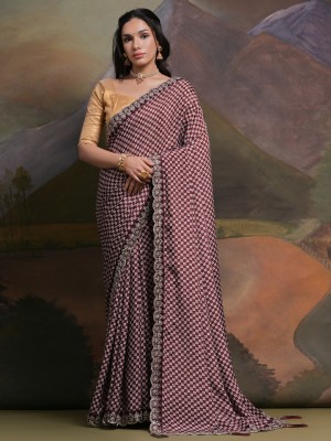 Sareemall Embellished Bollywood Chiffon Saree(Brown)