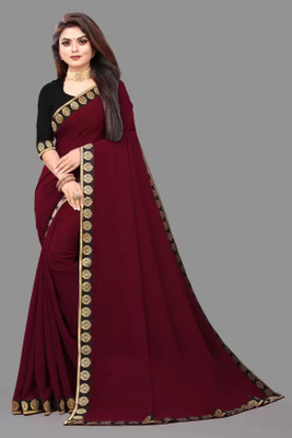 OKTAT Solid/Plain Bollywood Georgette Saree(Maroon)