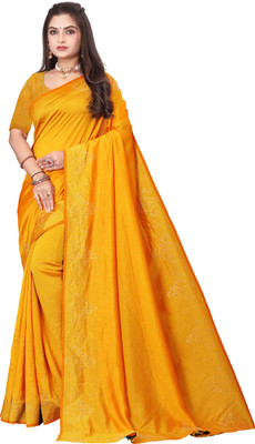 MAYRAAFASHION Embellished Bollywood Art Silk Saree(Yellow)