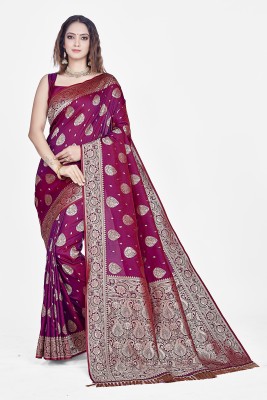 AAGIRI Self Design, Floral Print, Embellished, Woven, Applique Banarasi Jacquard, Art Silk Saree(Purple)