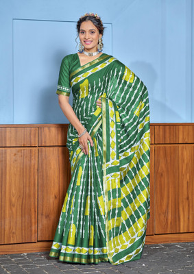 Divastri Printed Chanderi Cotton Blend Saree(Green)