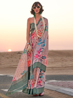 Divastri Printed Madurai Linen Saree(Cream)