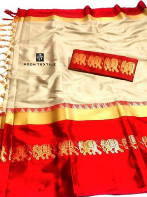 MoonTextile Temple Border Assam Silk Cotton Silk Saree(Green)
