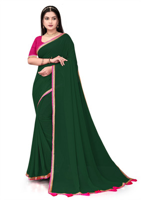 Fashion Day Solid/Plain Bollywood Georgette Saree(Dark Green)
