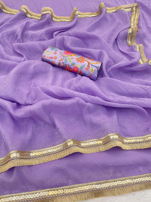 VANISWA Solid/Plain Bollywood Jimmy choo Saree(Purple)