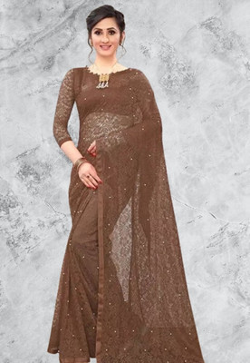 Paanthcreation Self Design Bollywood Net Saree(Brown)